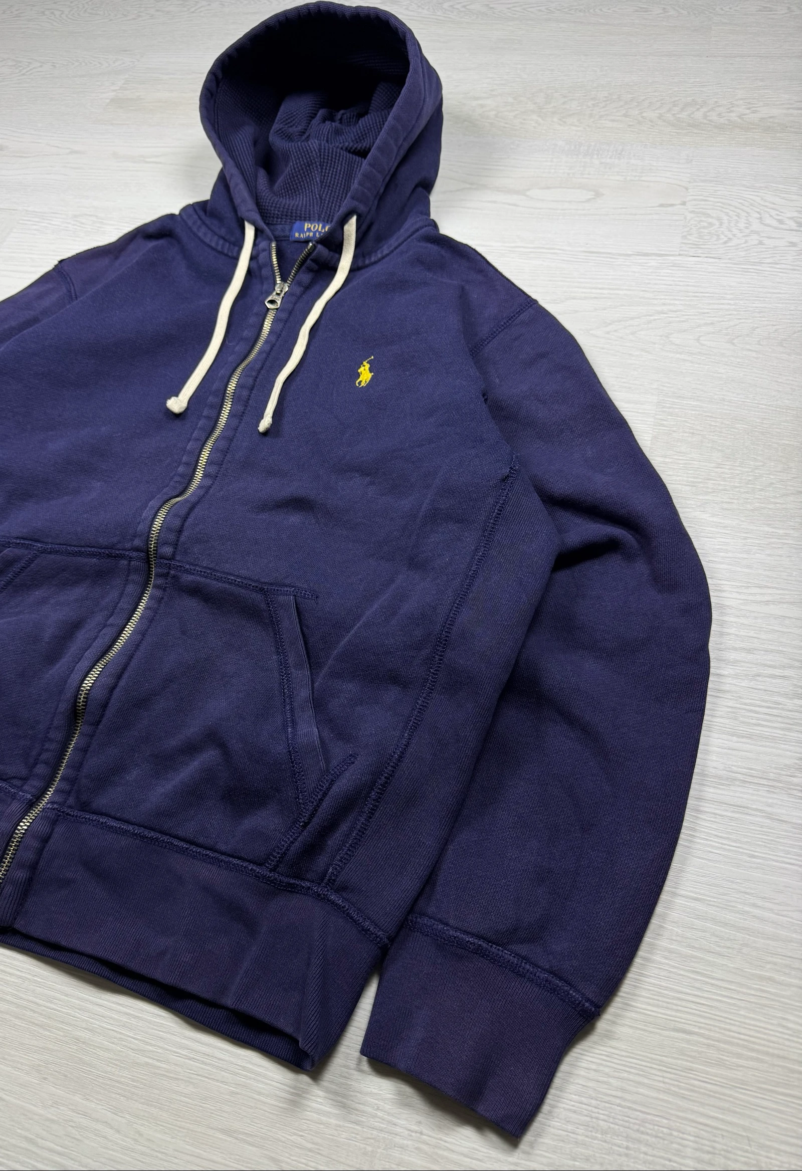 Ralph Lauren Full Zip Hoodie Navy Blue Yellow Pony Vintage Size M/L – photo 6